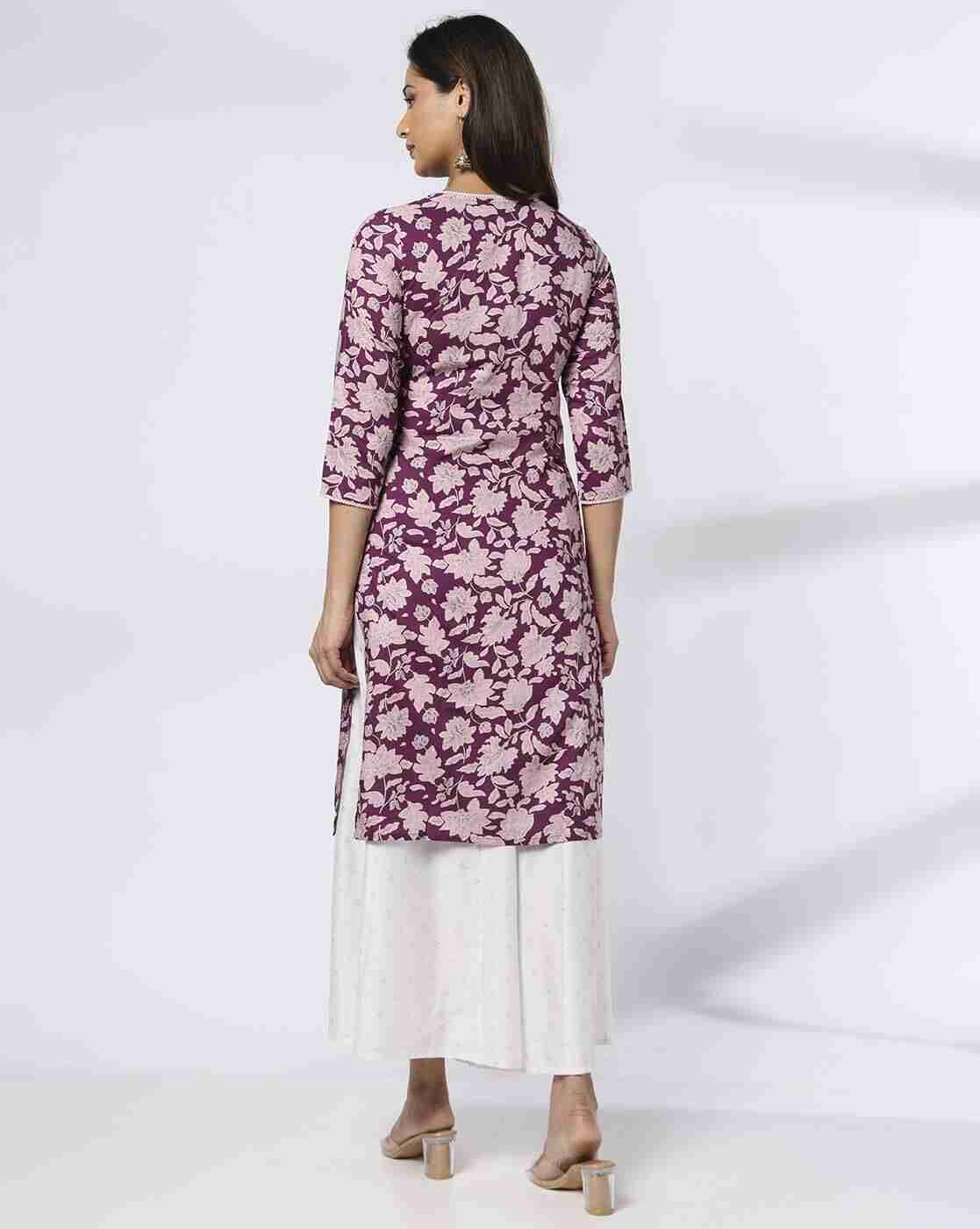 AVAASA MIX N' MATCH | Women Floral Print Straight Kurta with Tie-Up|2