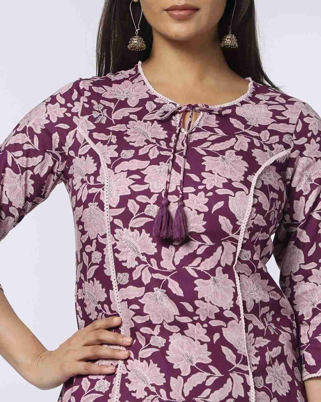 AVAASA MIX N' MATCH | Women Floral Print Straight Kurta with Tie-Up|3