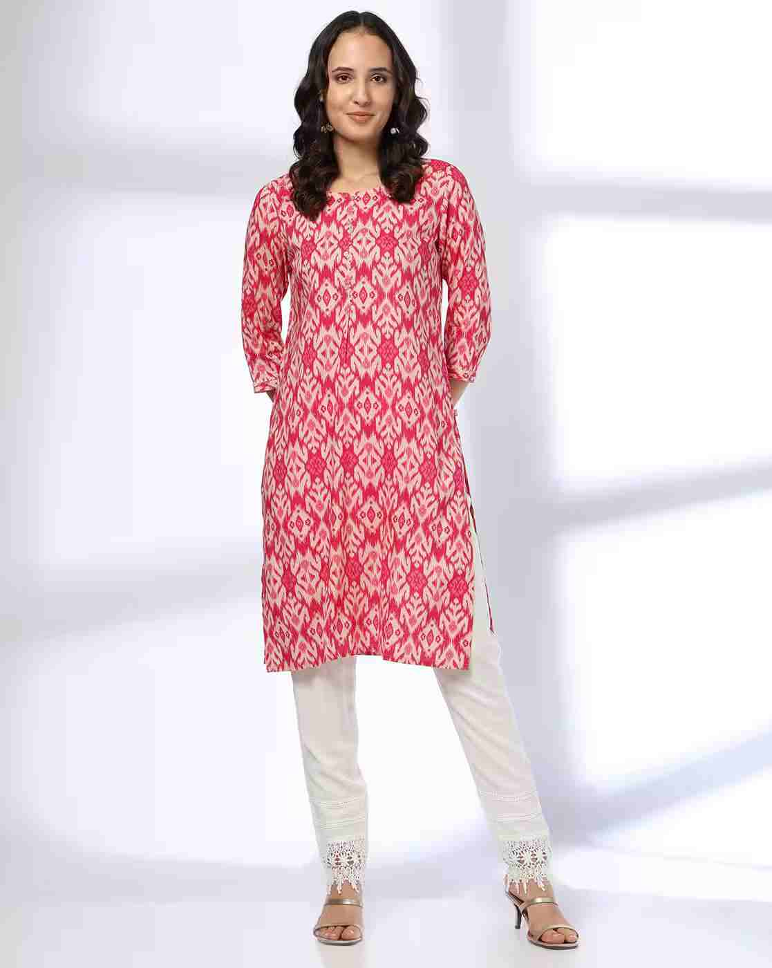AVAASA MIX N' MATCH | Women Ikat Print Straight Kurta|0