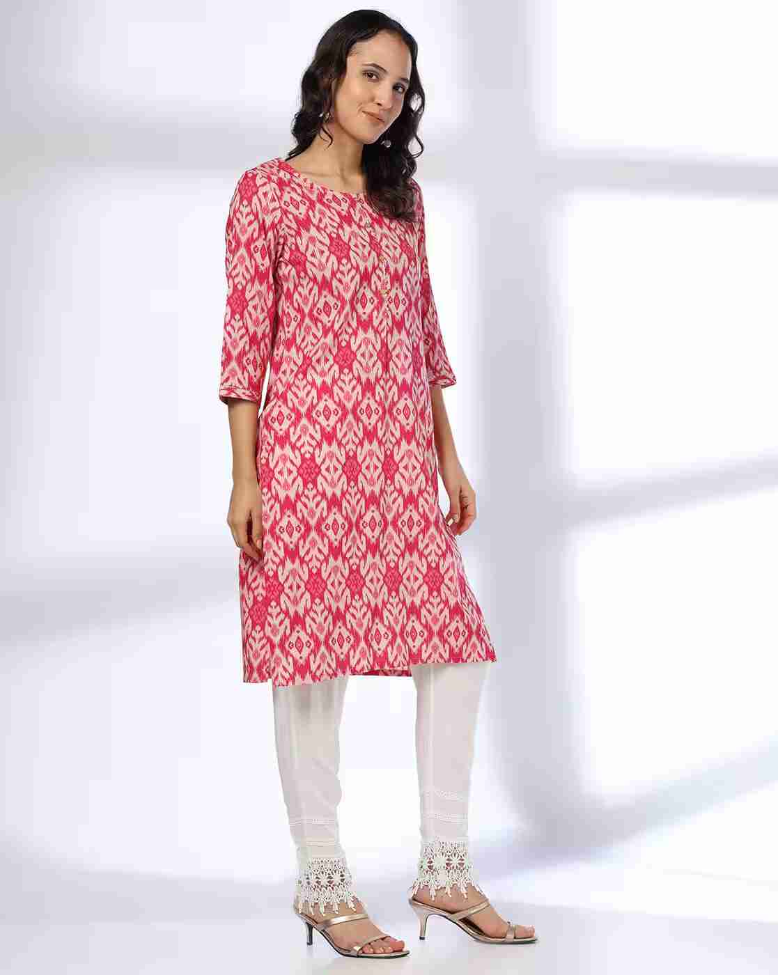 AVAASA MIX N' MATCH | Women Ikat Print Straight Kurta|1