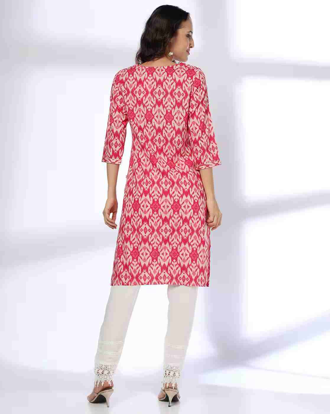 AVAASA MIX N' MATCH | Women Ikat Print Straight Kurta|2