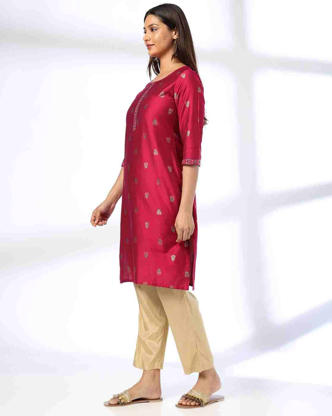 AVAASA MIX N' MATCH | Women Embroidered Straight Kurta|1
