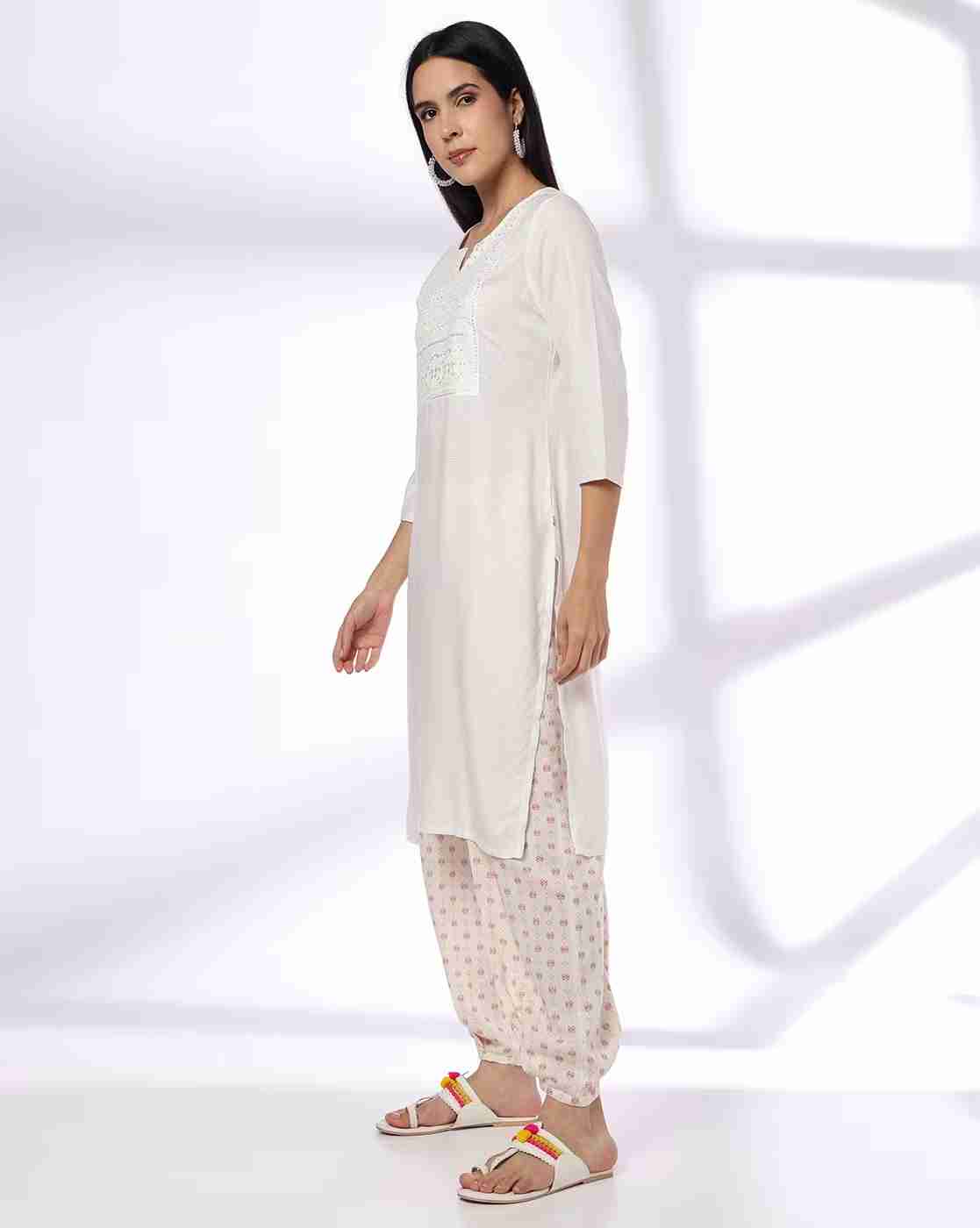 AVAASA MIX N' MATCH | Women Straight Kurta with Embroidered Yoke|1