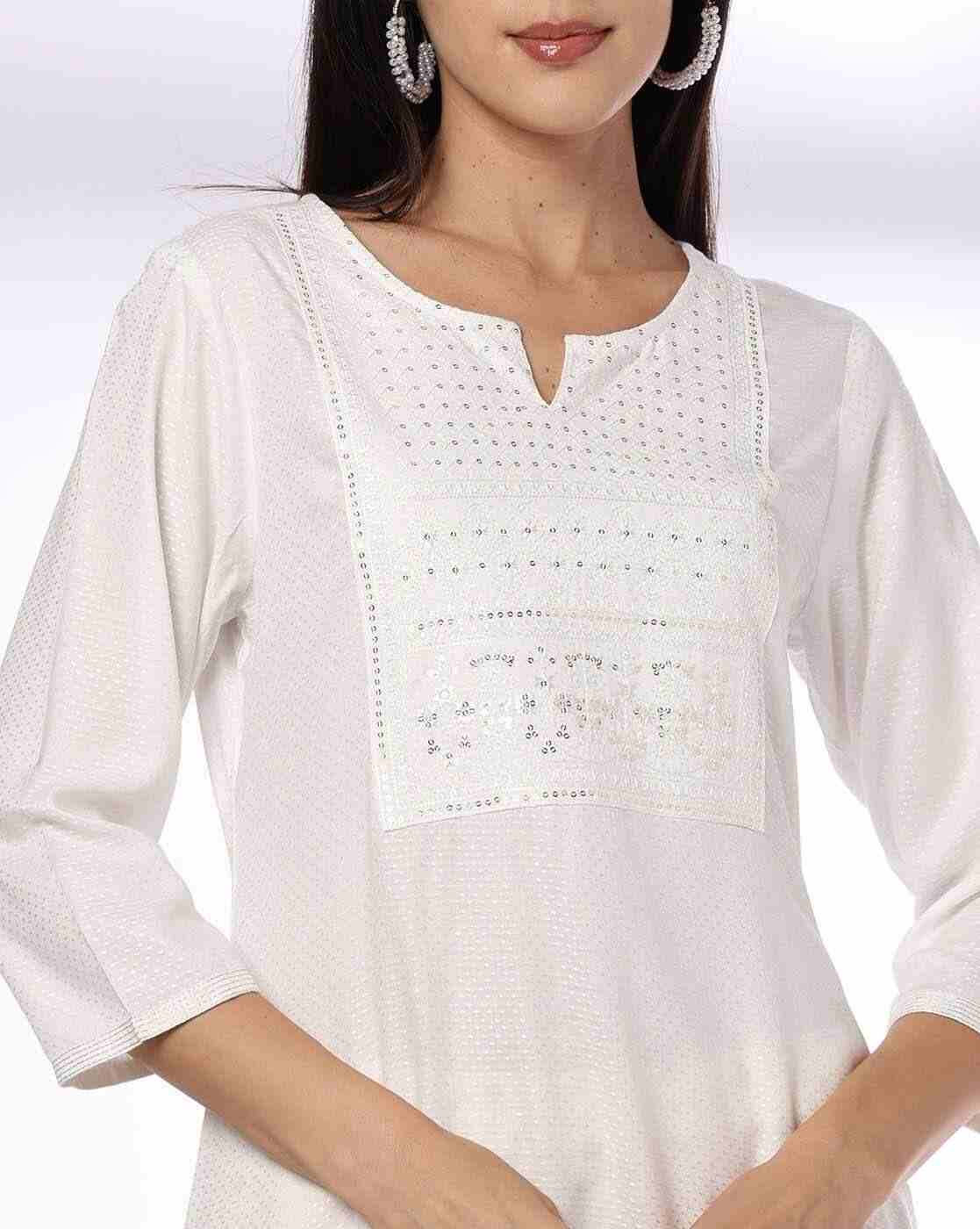 AVAASA MIX N' MATCH | Women Straight Kurta with Embroidered Yoke|3