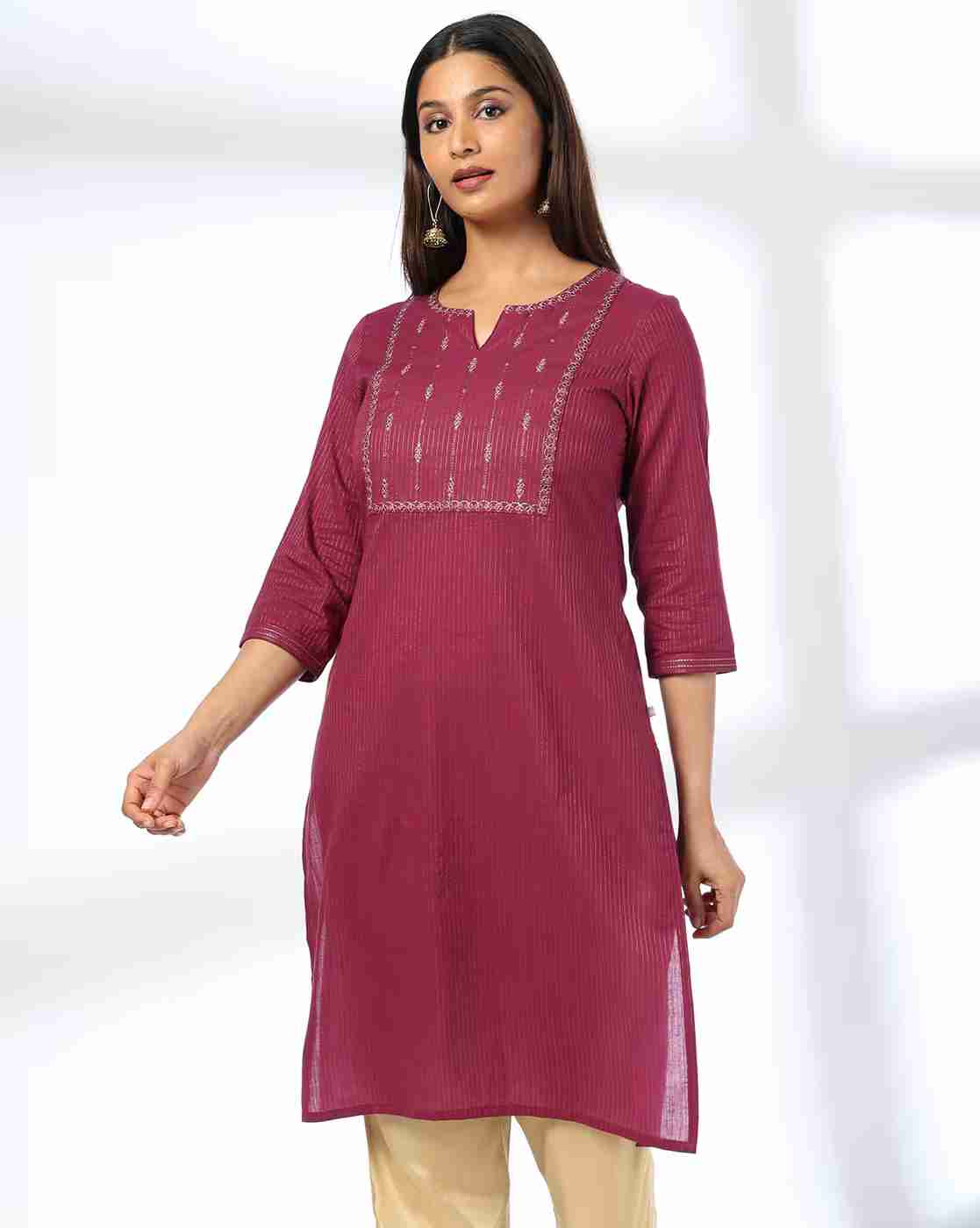 AVAASA MIX N' MATCH | Women Embroidered Straight Kurta|0