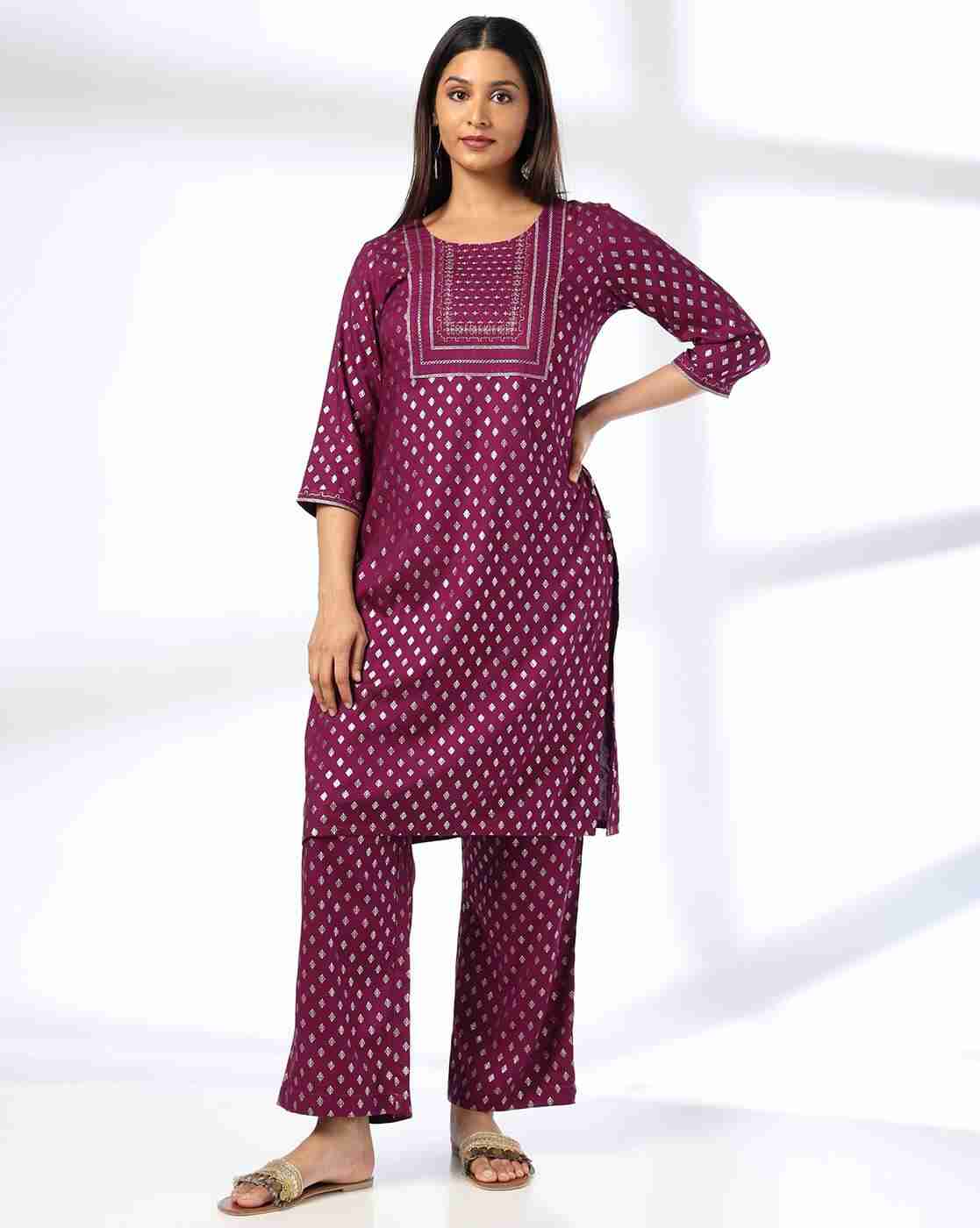 AVAASA MIX N' MATCH | Women All-Over Print Straight Kurta with Pants|0