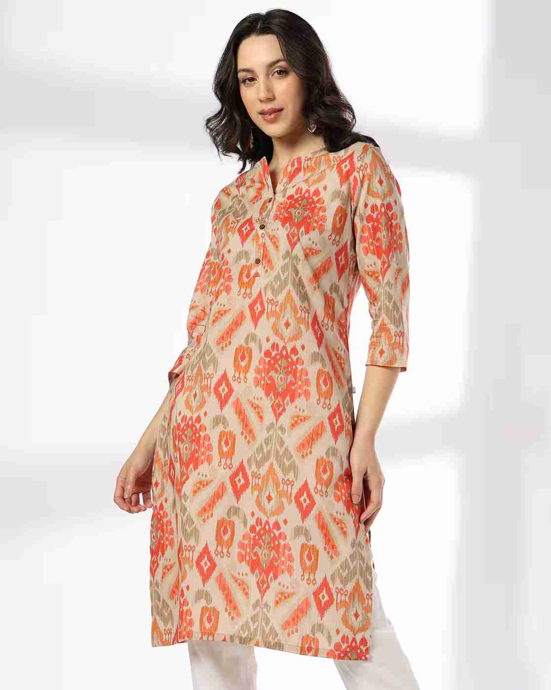 AVAASA MIX N' MATCH | Women Ikat Print Straight Kurta|0