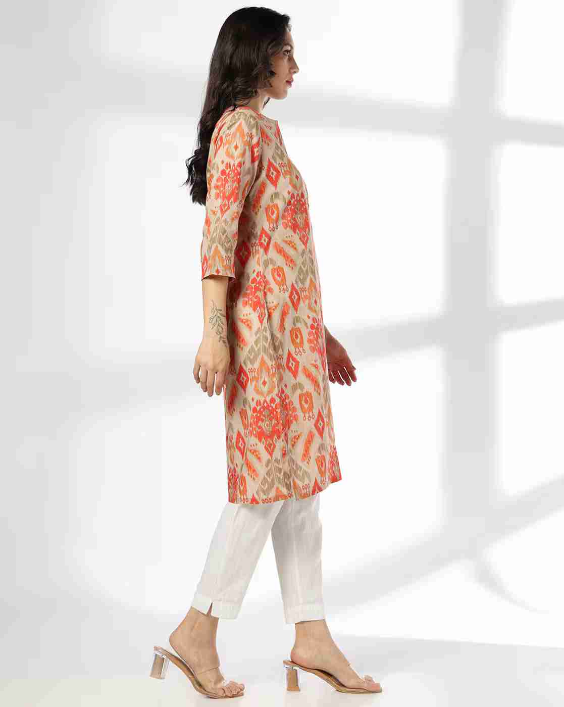 AVAASA MIX N' MATCH | Women Ikat Print Straight Kurta|1