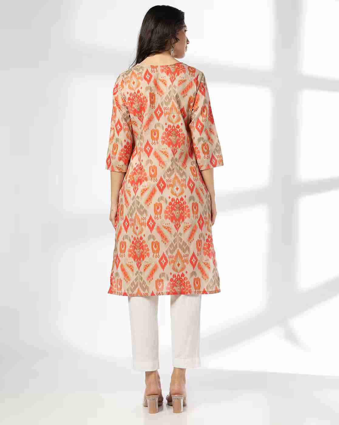 AVAASA MIX N' MATCH | Women Ikat Print Straight Kurta|2