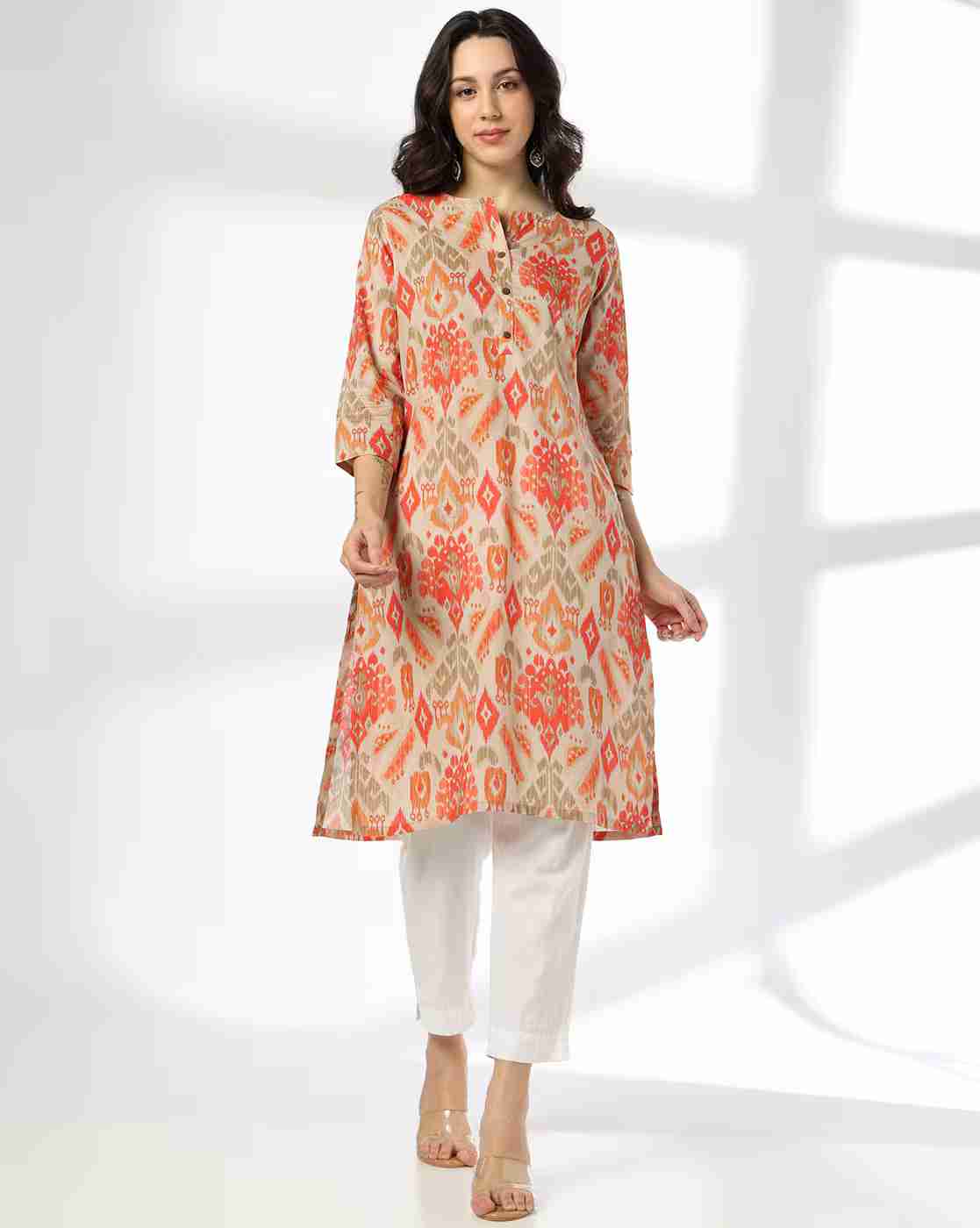 AVAASA MIX N' MATCH | Women Ikat Print Straight Kurta|3