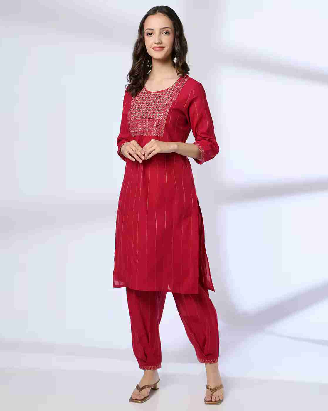 AVAASA MIX N' MATCH | Women Striped Straight Kurta with Pants|0