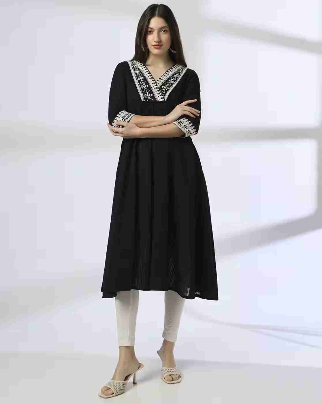 AVAASA MIX N' MATCH | Women Embroidered Flared Kurta|0