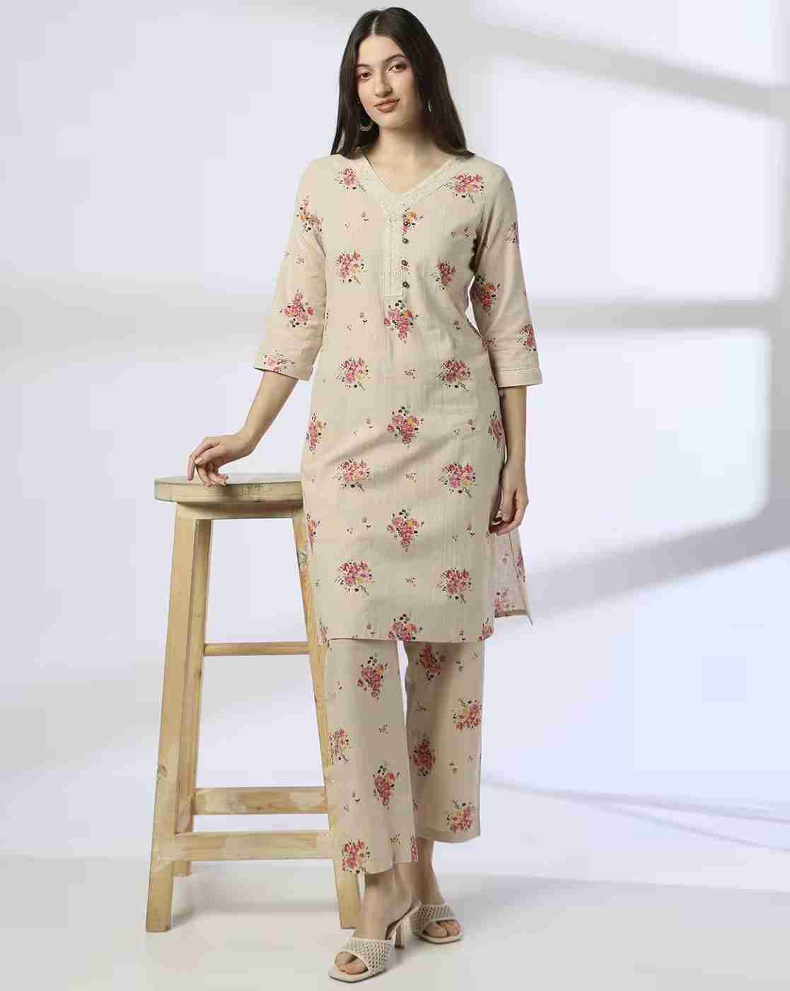 AVAASA MIX N' MATCH | Women Floral Print Straight Kurta with Pants|0
