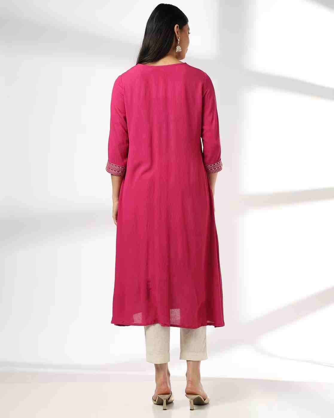 AVAASA MIX N' MATCH | Women Embroidered V-Neck Flared Kurta|2