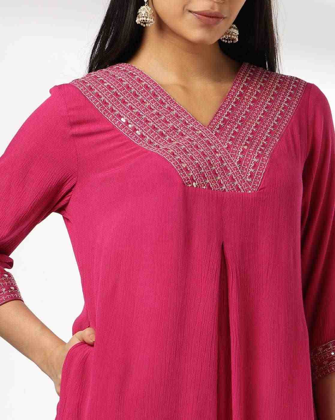 AVAASA MIX N' MATCH | Women Embroidered V-Neck Flared Kurta|3