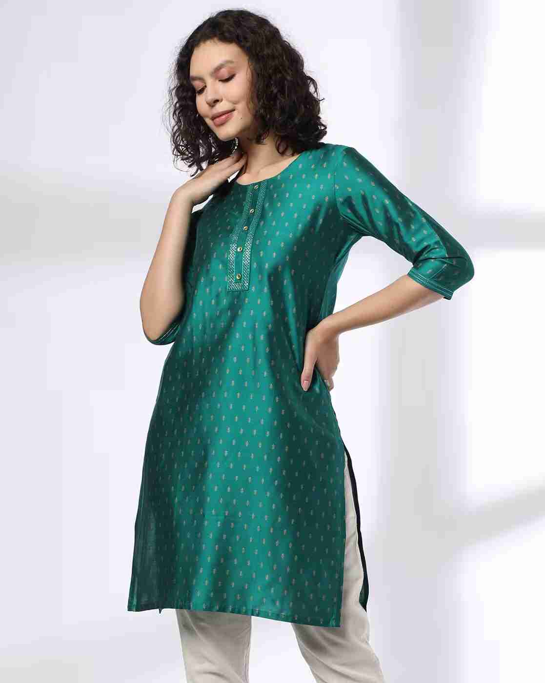 AVAASA MIX N' MATCH | Women Micro Print Round-Neck Straight Kurta|0