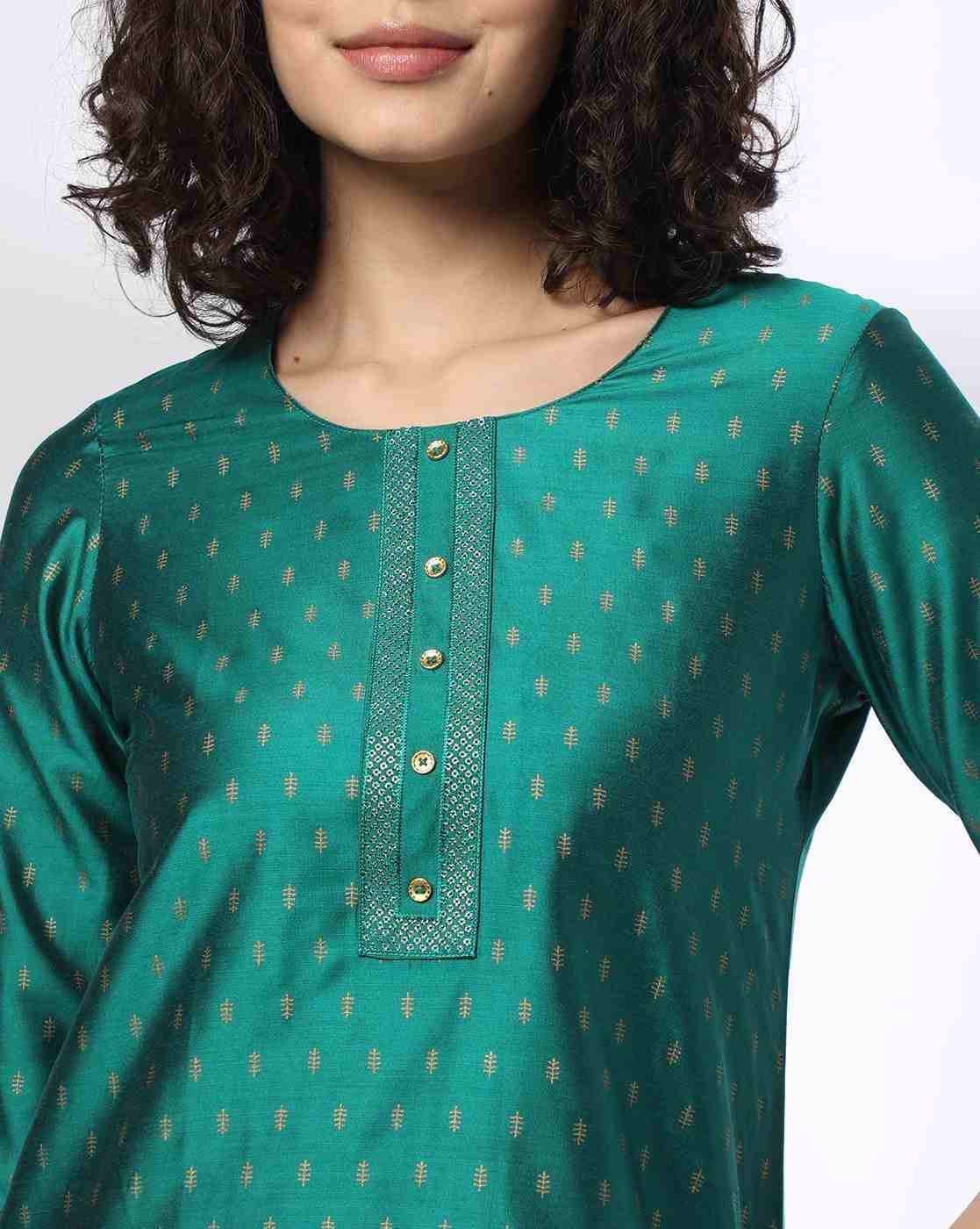 AVAASA MIX N' MATCH | Women Micro Print Round-Neck Straight Kurta|3