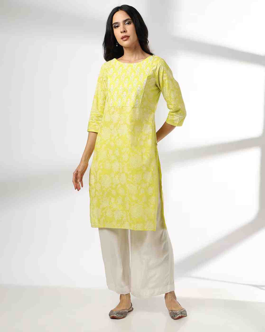 AVAASA MIX N' MATCH | Women Floral Print Cotton Straight Kurta|0
