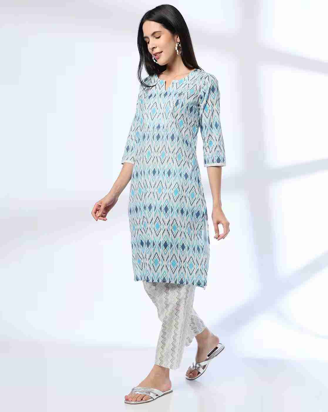 AVAASA MIX N' MATCH | Women Ikat Print Straight Kurta & Pants Set|0
