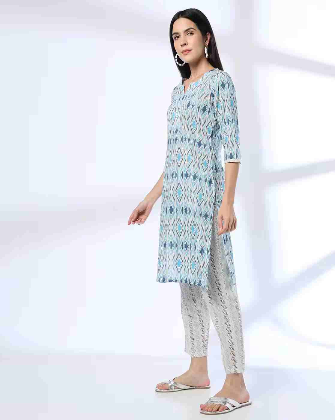 AVAASA MIX N' MATCH | Women Ikat Print Straight Kurta & Pants Set|1