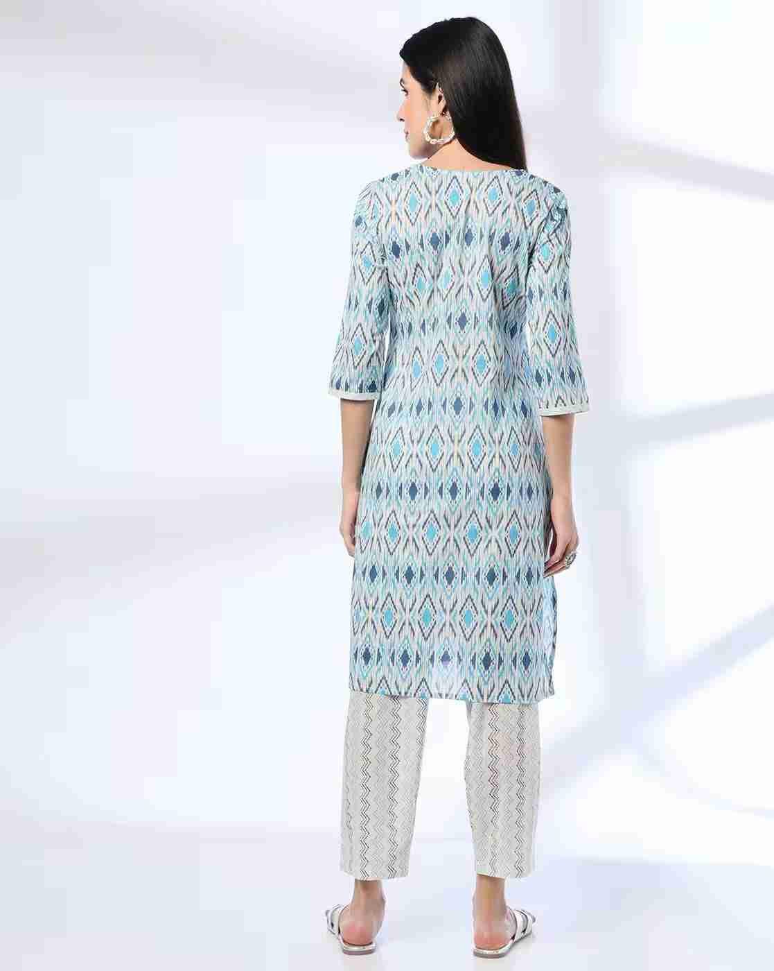 AVAASA MIX N' MATCH | Women Ikat Print Straight Kurta & Pants Set|2