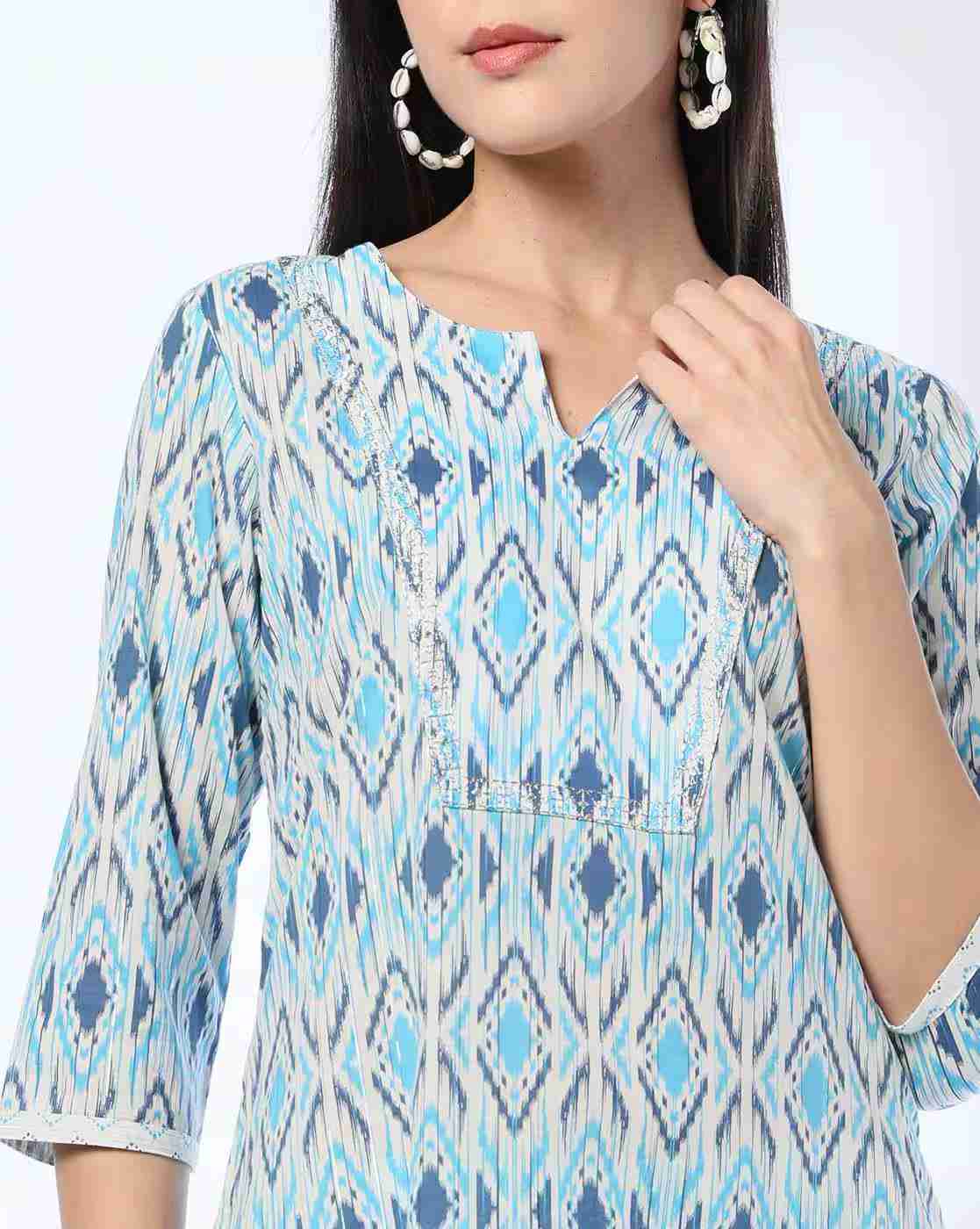 AVAASA MIX N' MATCH | Women Ikat Print Straight Kurta & Pants Set|3