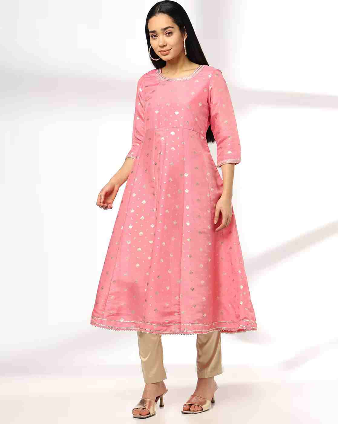 AVAASA MIX N' MATCH | Women Flared Foil Print Kurta|0