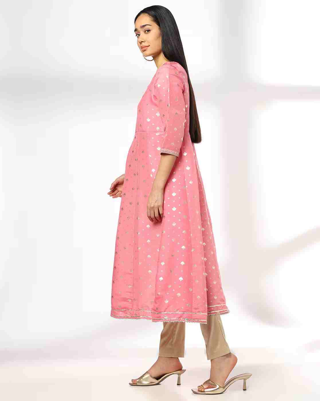 AVAASA MIX N' MATCH | Women Flared Foil Print Kurta|1