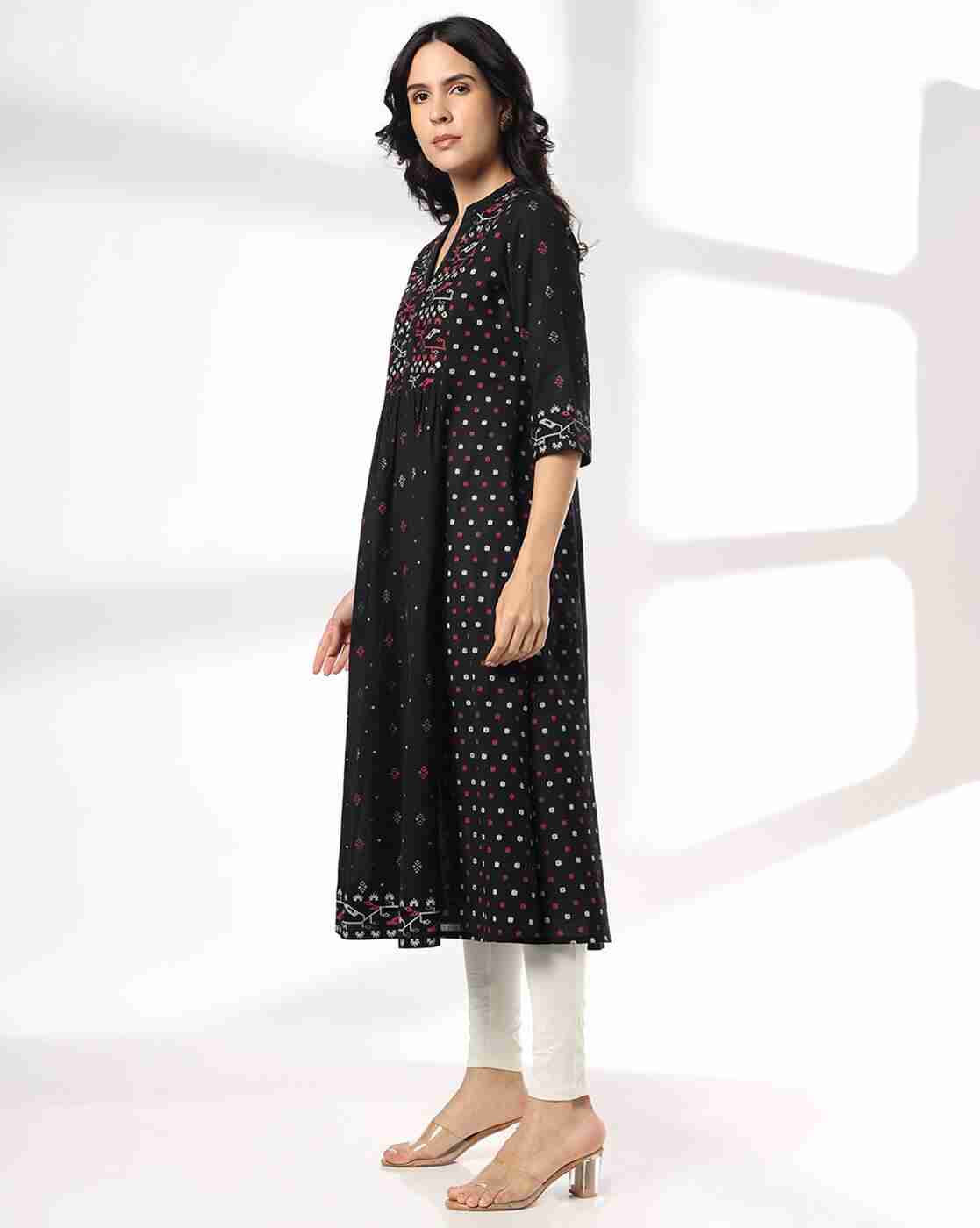 AVAASA MIX N' MATCH | Women A-Line Kurta with Embroidered Yoke|1