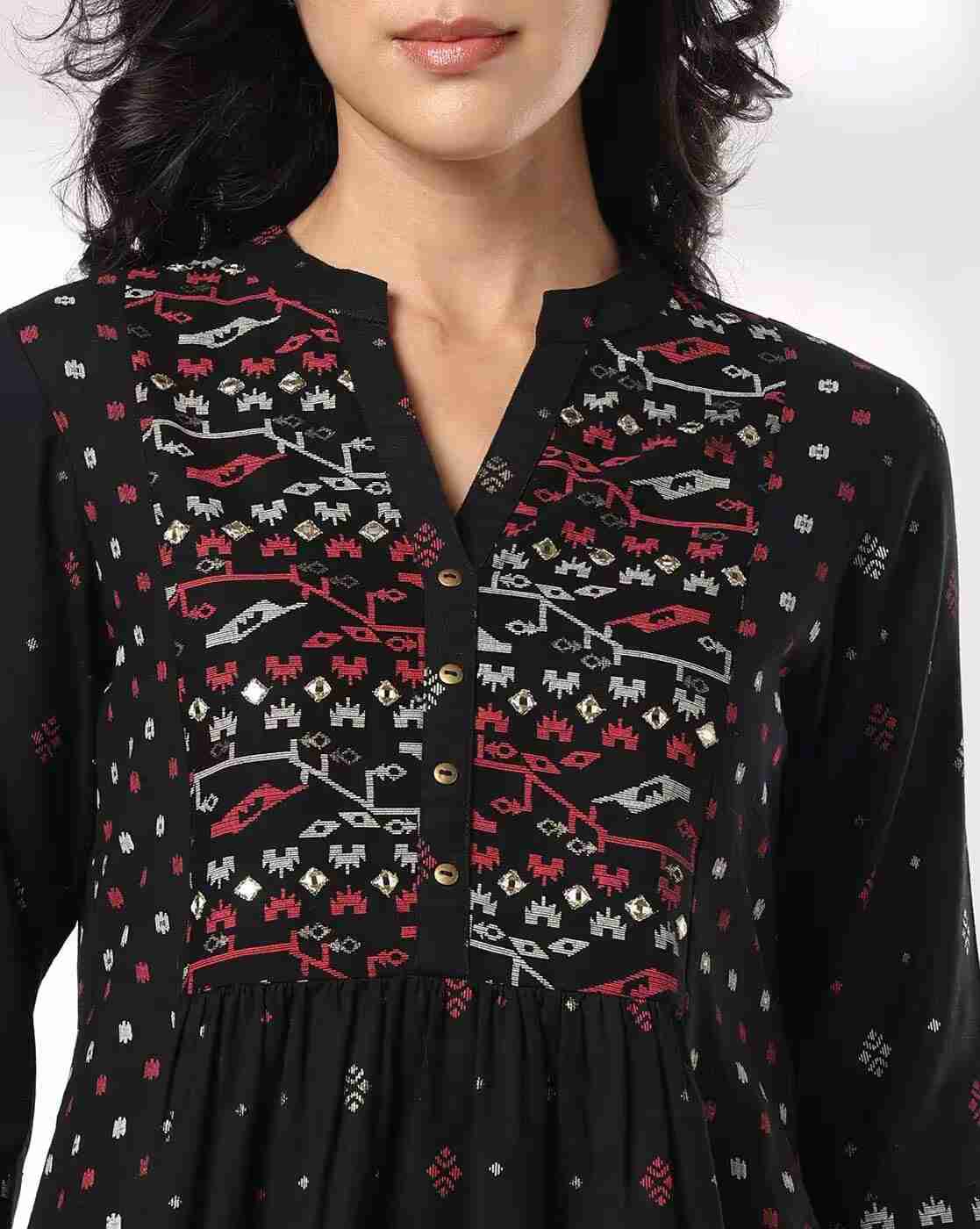 AVAASA MIX N' MATCH | Women A-Line Kurta with Embroidered Yoke|3