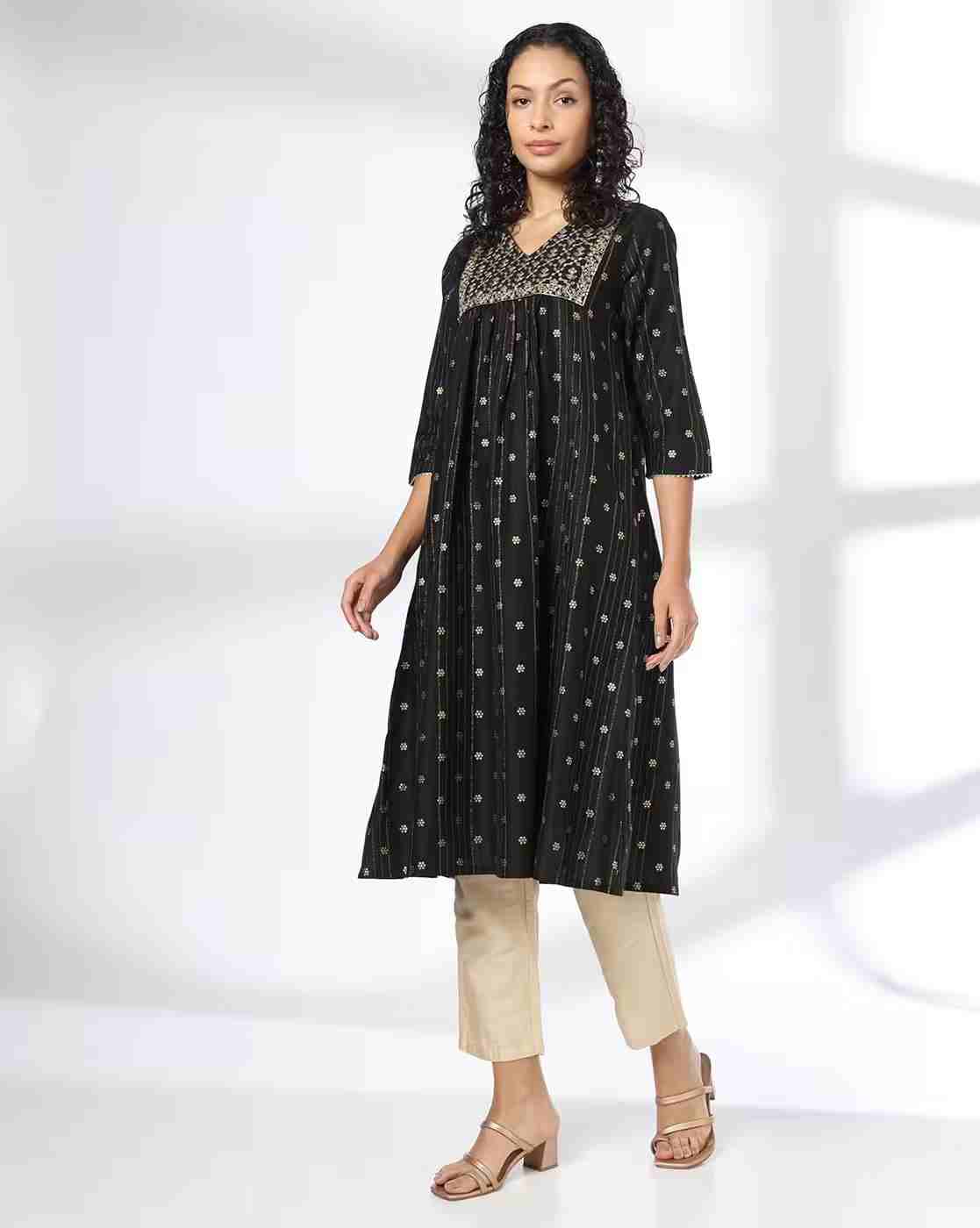 AVAASA MIX N' MATCH | Women Floral Print Flared Kurta with Insert Pocket|0