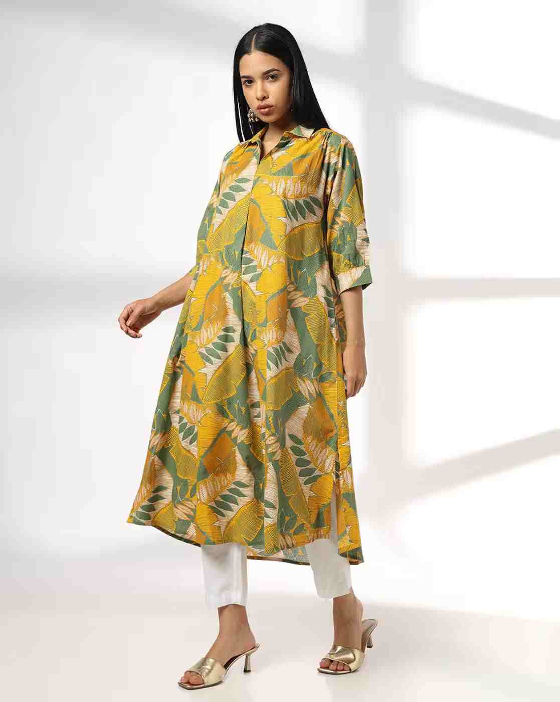 AVAASA MIX N' MATCH | Women Leaf Print A-Line Kurta|0