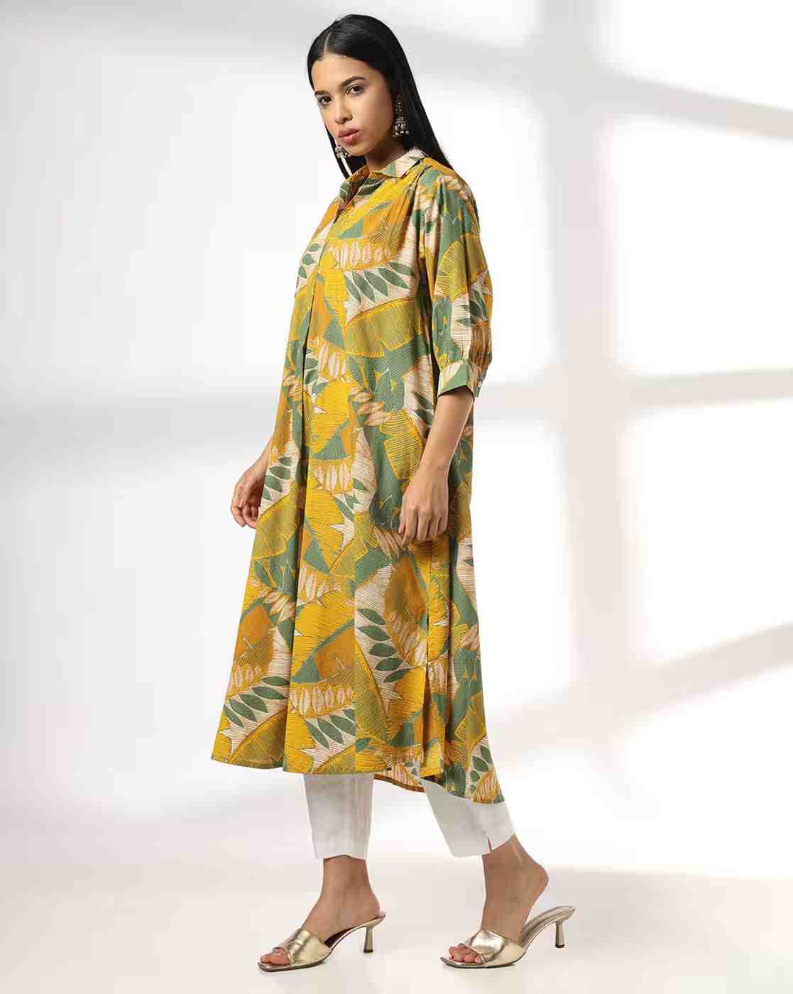 AVAASA MIX N' MATCH | Women Leaf Print A-Line Kurta|1