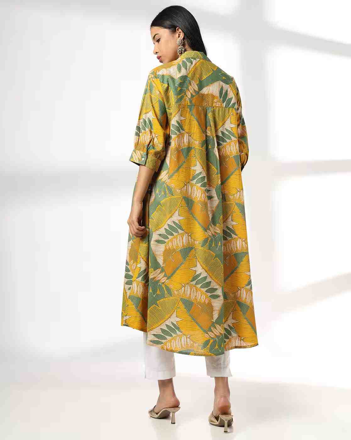 AVAASA MIX N' MATCH | Women Leaf Print A-Line Kurta|2