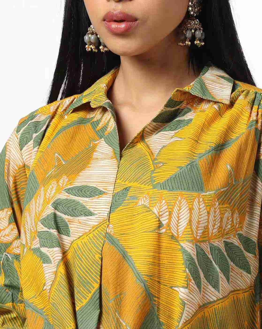 AVAASA MIX N' MATCH | Women Leaf Print A-Line Kurta|3