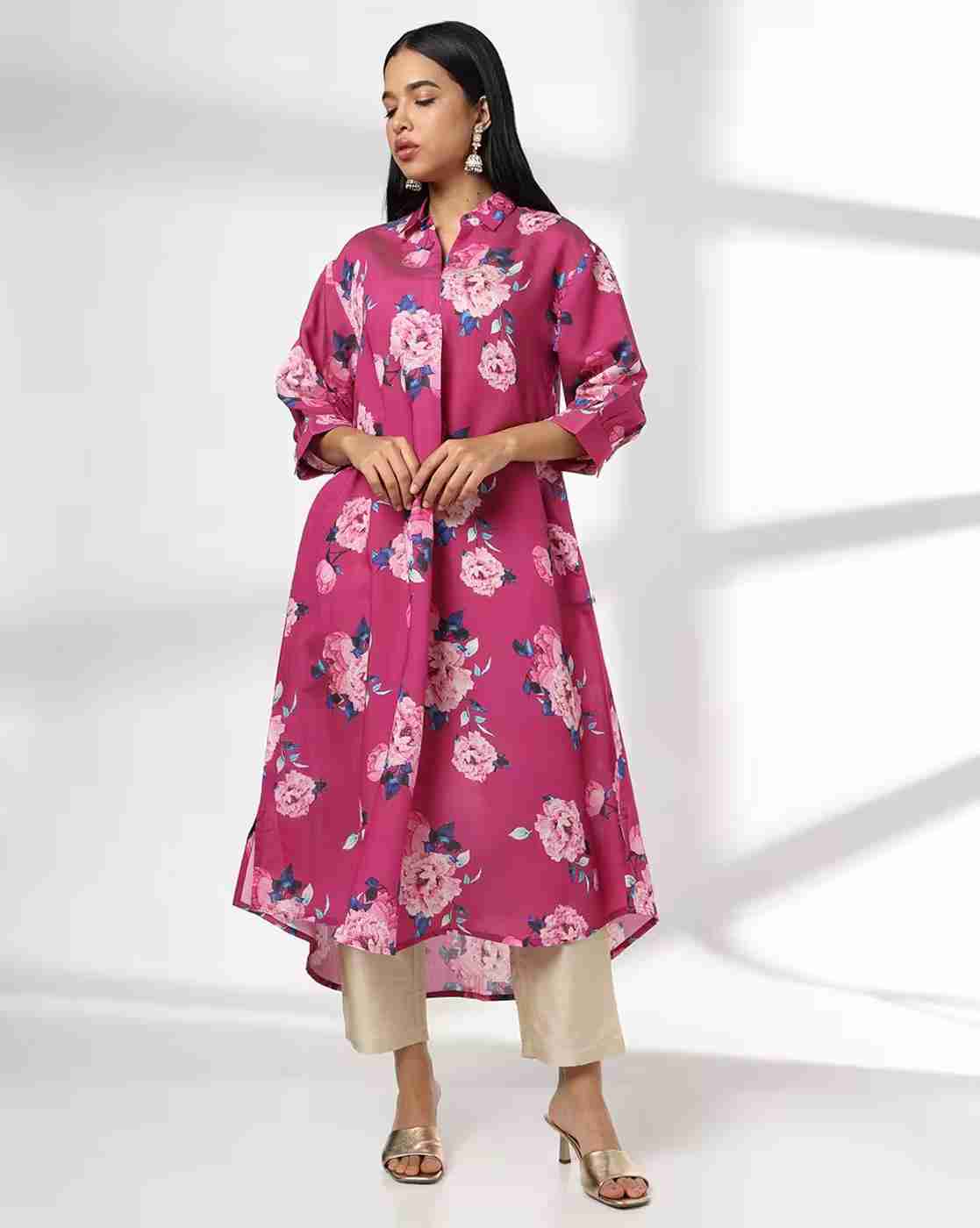 AVAASA MIX N' MATCH | Women Floral Print A-Line Kurta with Insert Pocket|0