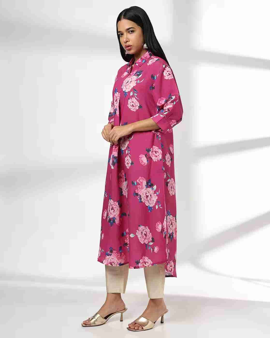 AVAASA MIX N' MATCH | Women Floral Print A-Line Kurta with Insert Pocket|1