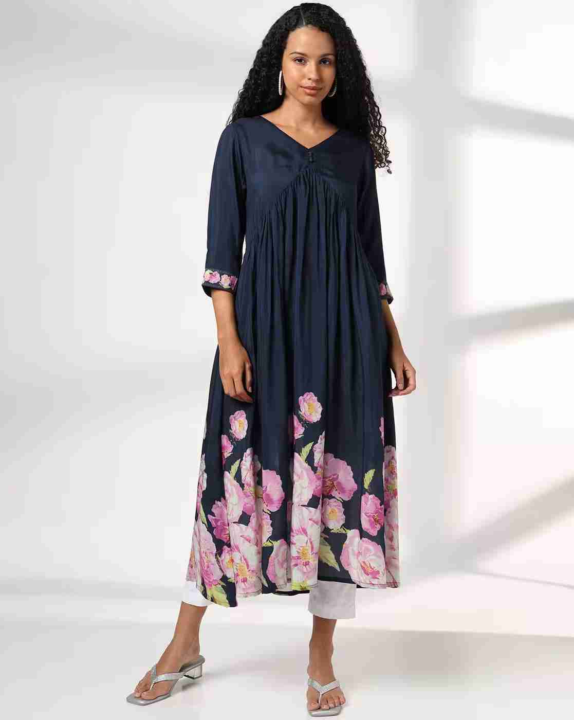 AVAASA MIX N' MATCH | Women Floral Print Flared Kurta|0