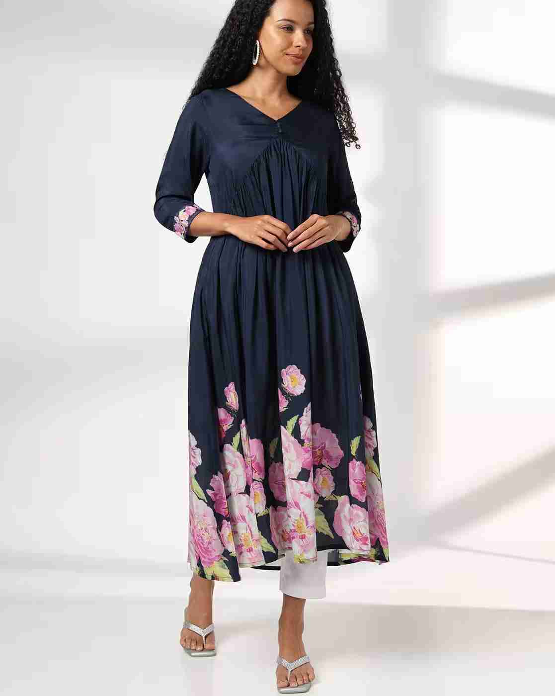 AVAASA MIX N' MATCH | Women Floral Print Flared Kurta|4