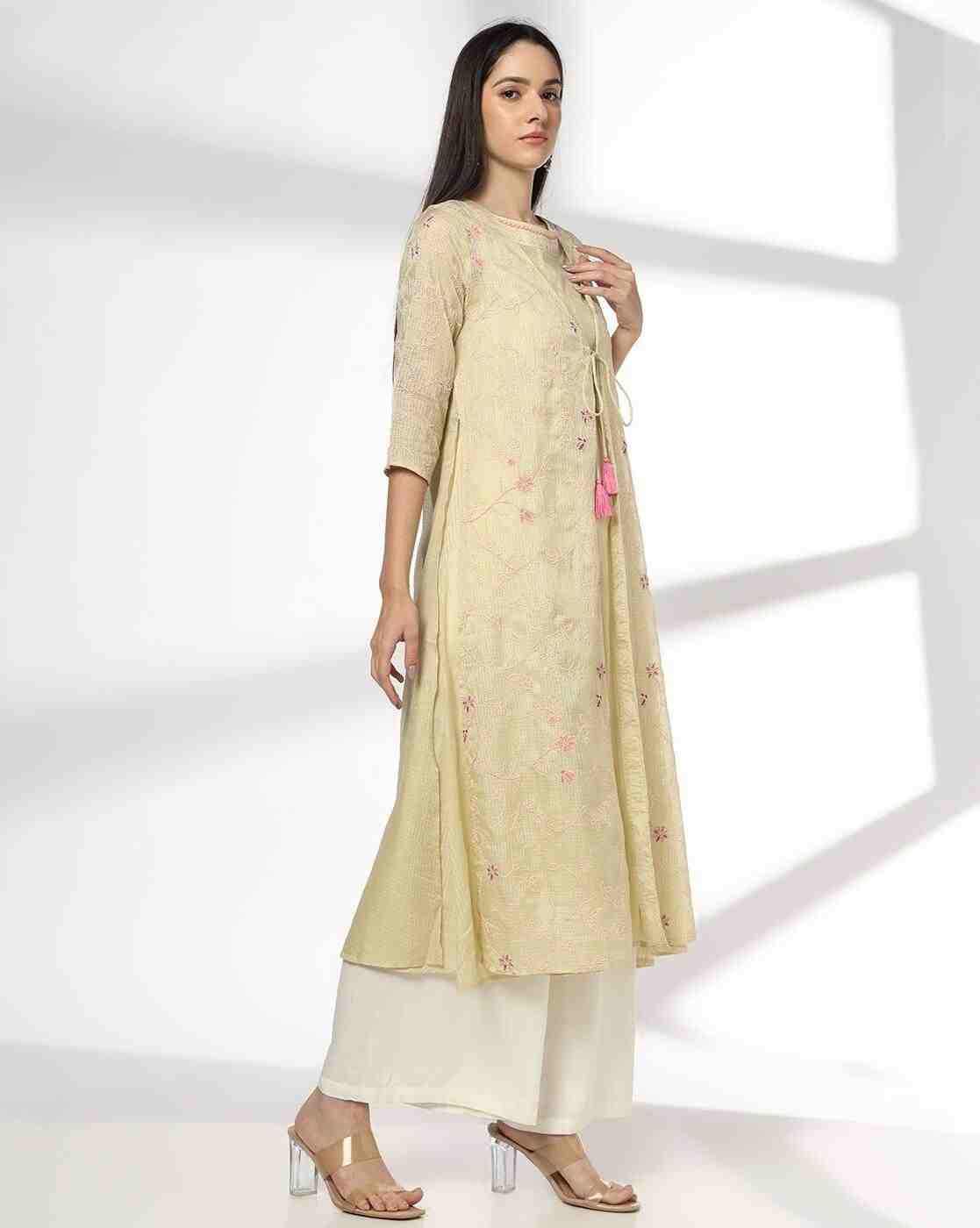 AVAASA MIX N' MATCH | Women Open Jacket Embroidered Flared Kurta|1