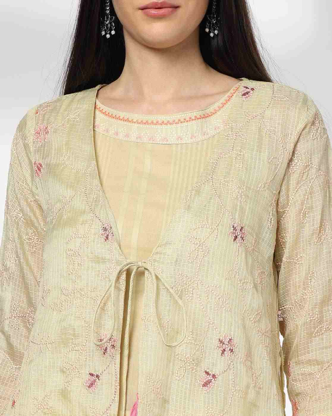 AVAASA MIX N' MATCH | Women Open Jacket Embroidered Flared Kurta|4