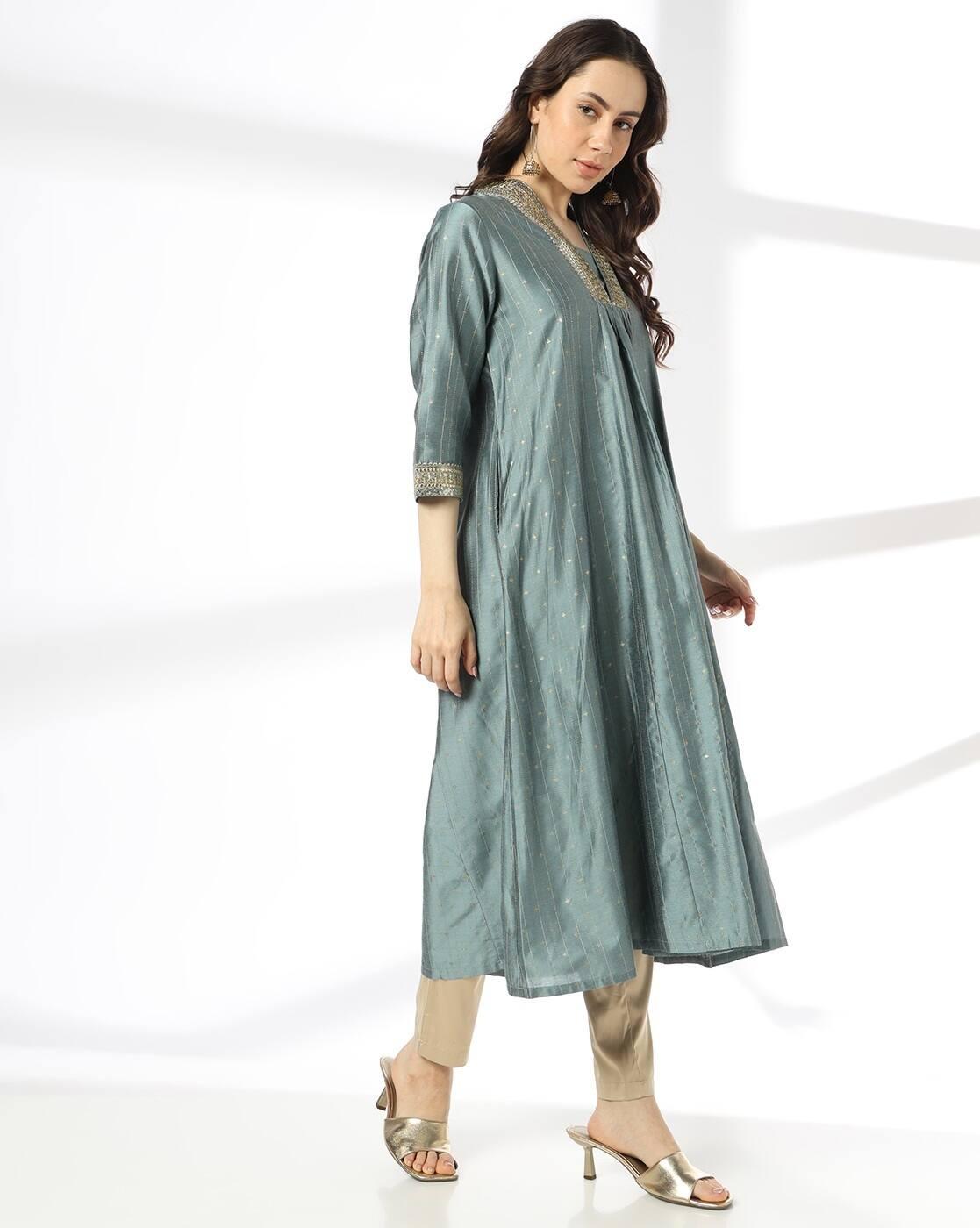AVAASA MIX N' MATCH | Women Embroidered Yoke Flared Kurta|1