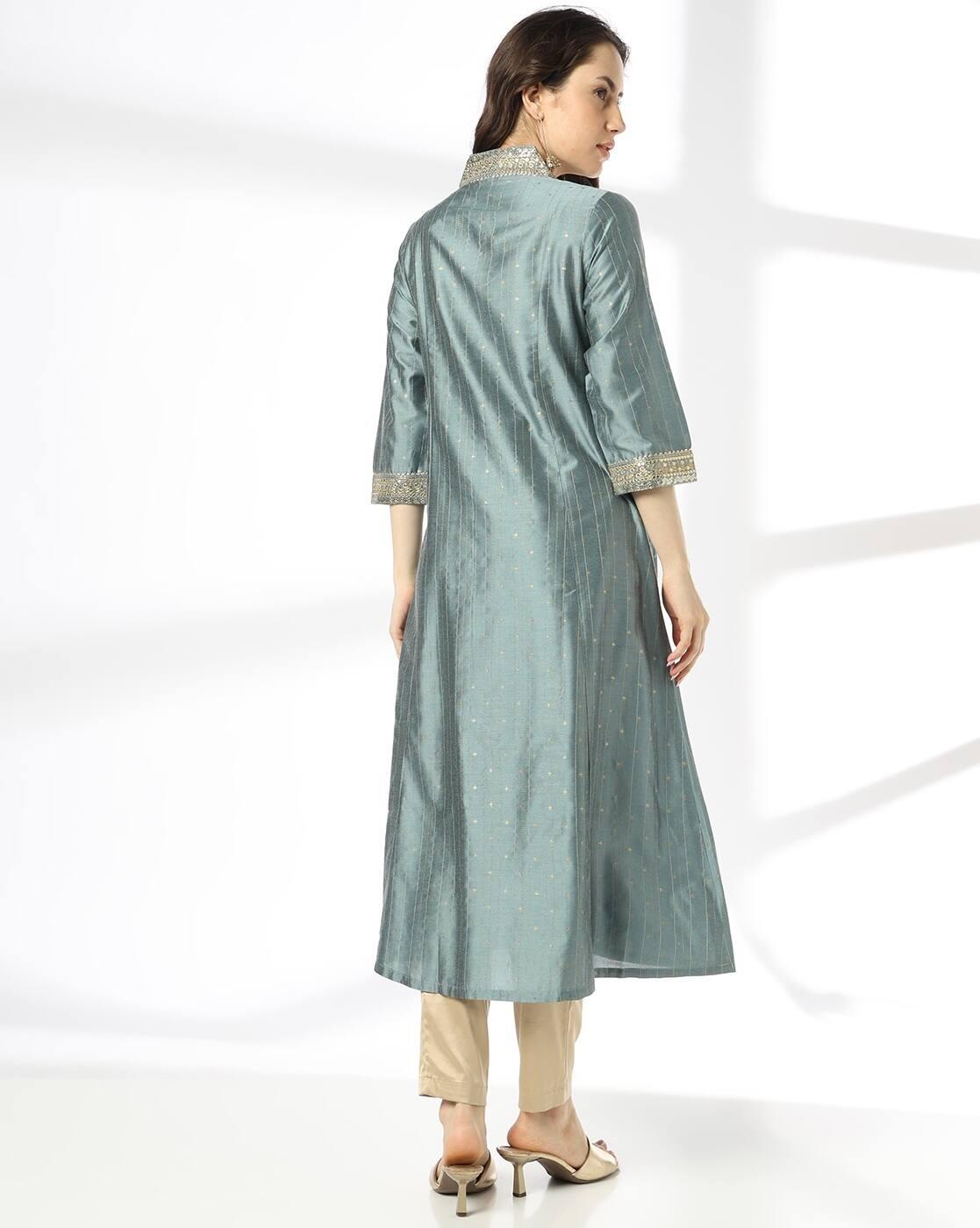 AVAASA MIX N' MATCH | Women Embroidered Yoke Flared Kurta|2
