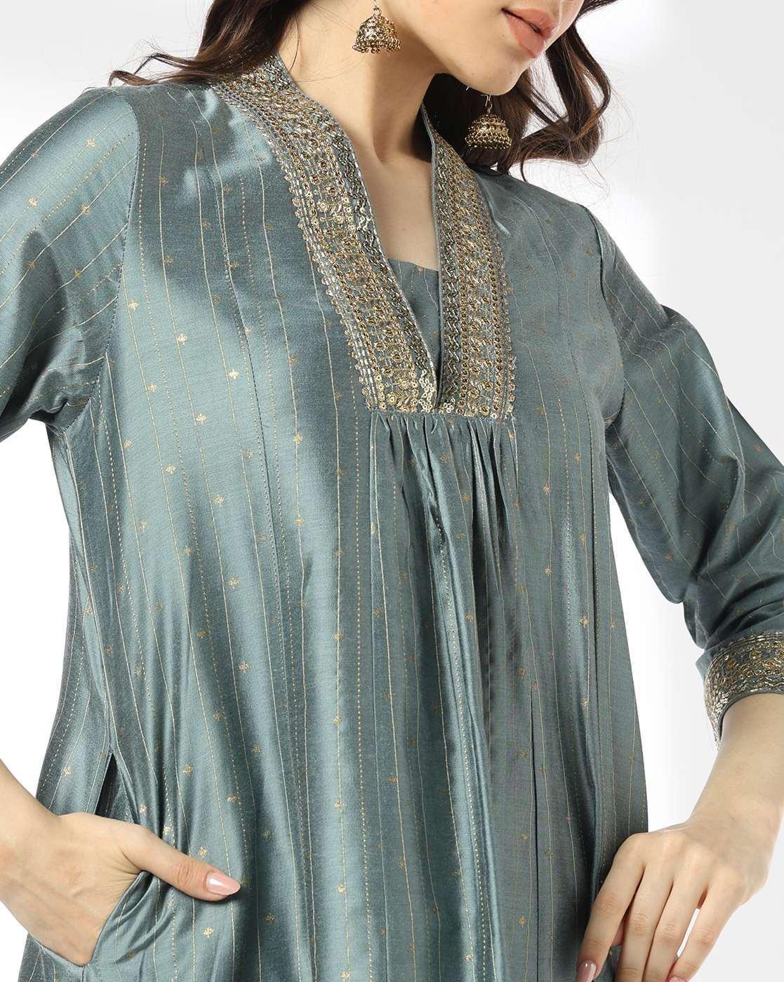 AVAASA MIX N' MATCH | Women Embroidered Yoke Flared Kurta|3