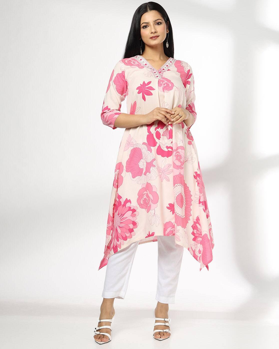 AVAASA MIX N' MATCH | Women Floral Print Asymmetric Kurta|0