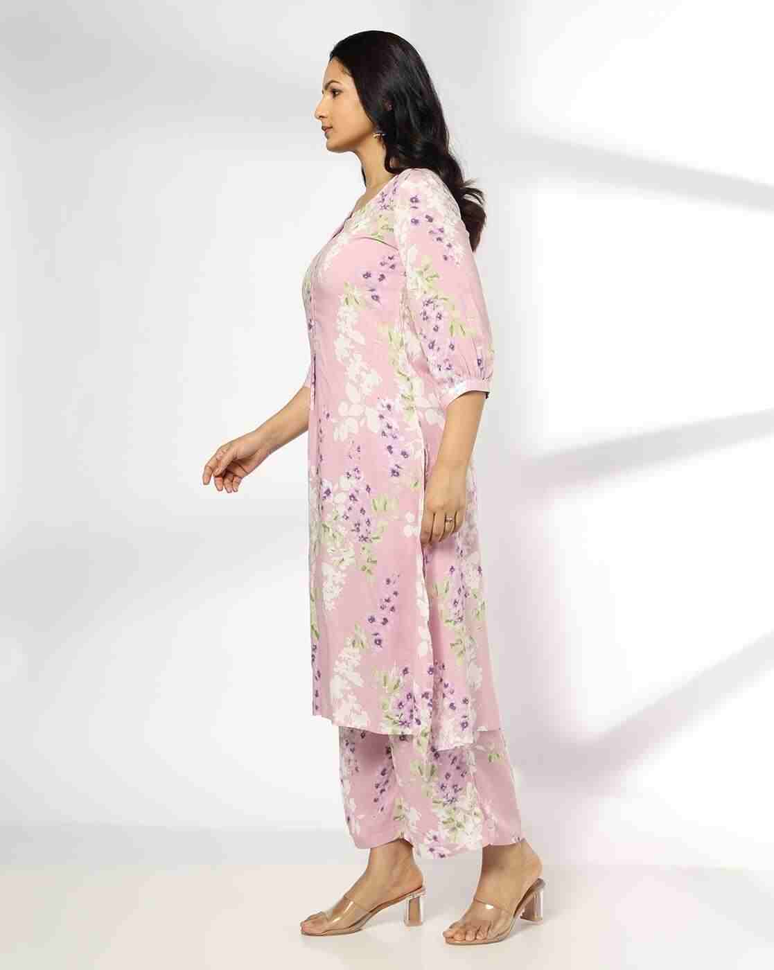 AVAASA MIX N' MATCH | Women Floral Print Straight Kurta with Palazzos|1