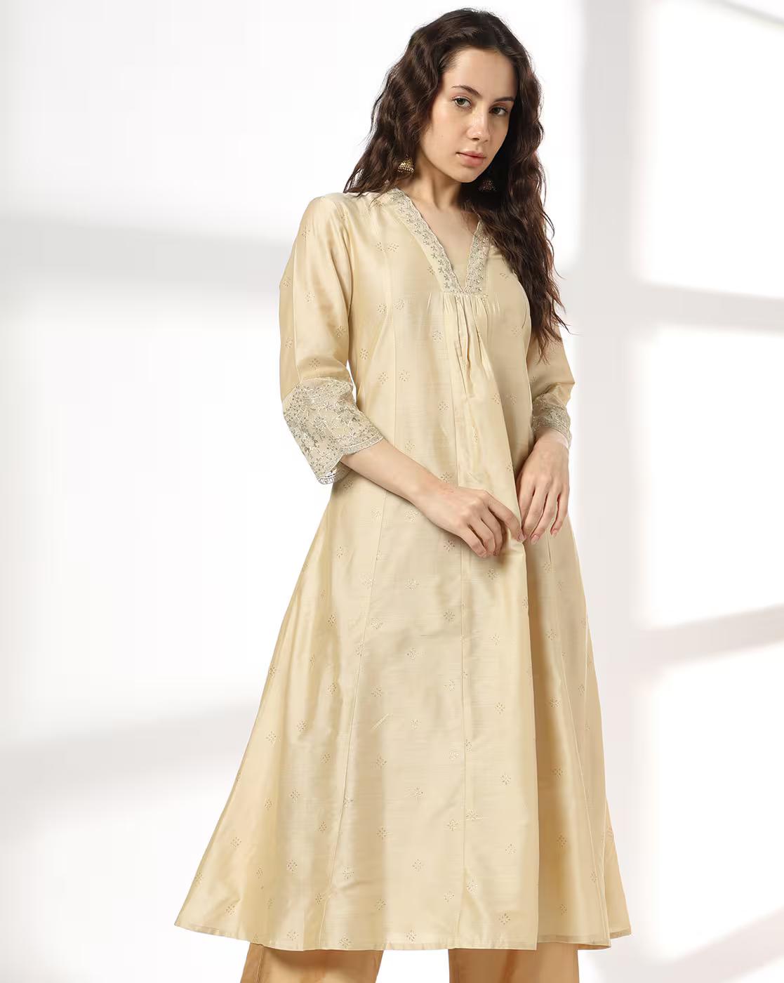 AVAASA MIX N' MATCH | Women Embroidered Flared Kurta|0