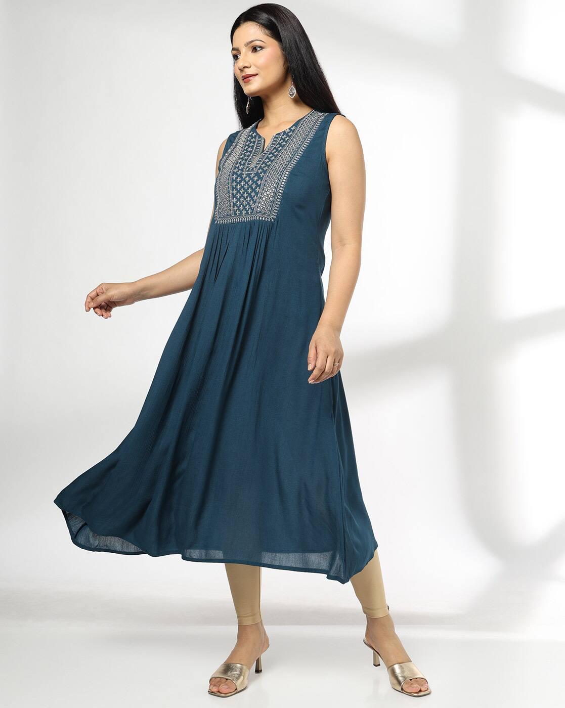 AVAASA MIX N' MATCH | Women Yoke Embroidered Flared Kurta|0