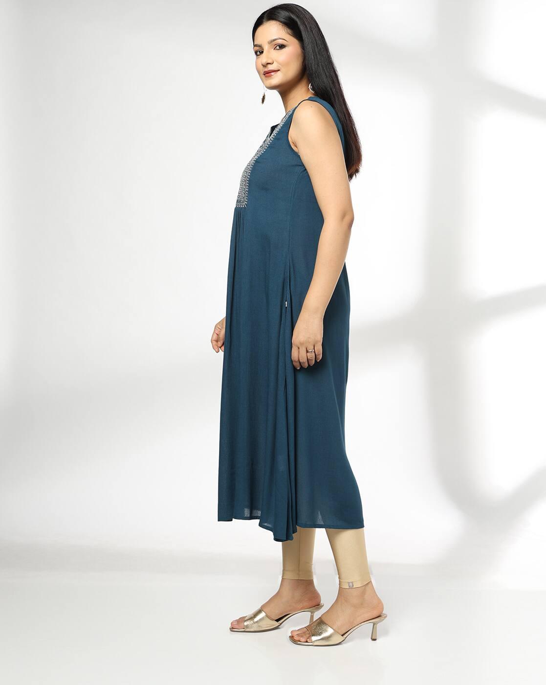AVAASA MIX N' MATCH | Women Yoke Embroidered Flared Kurta|1