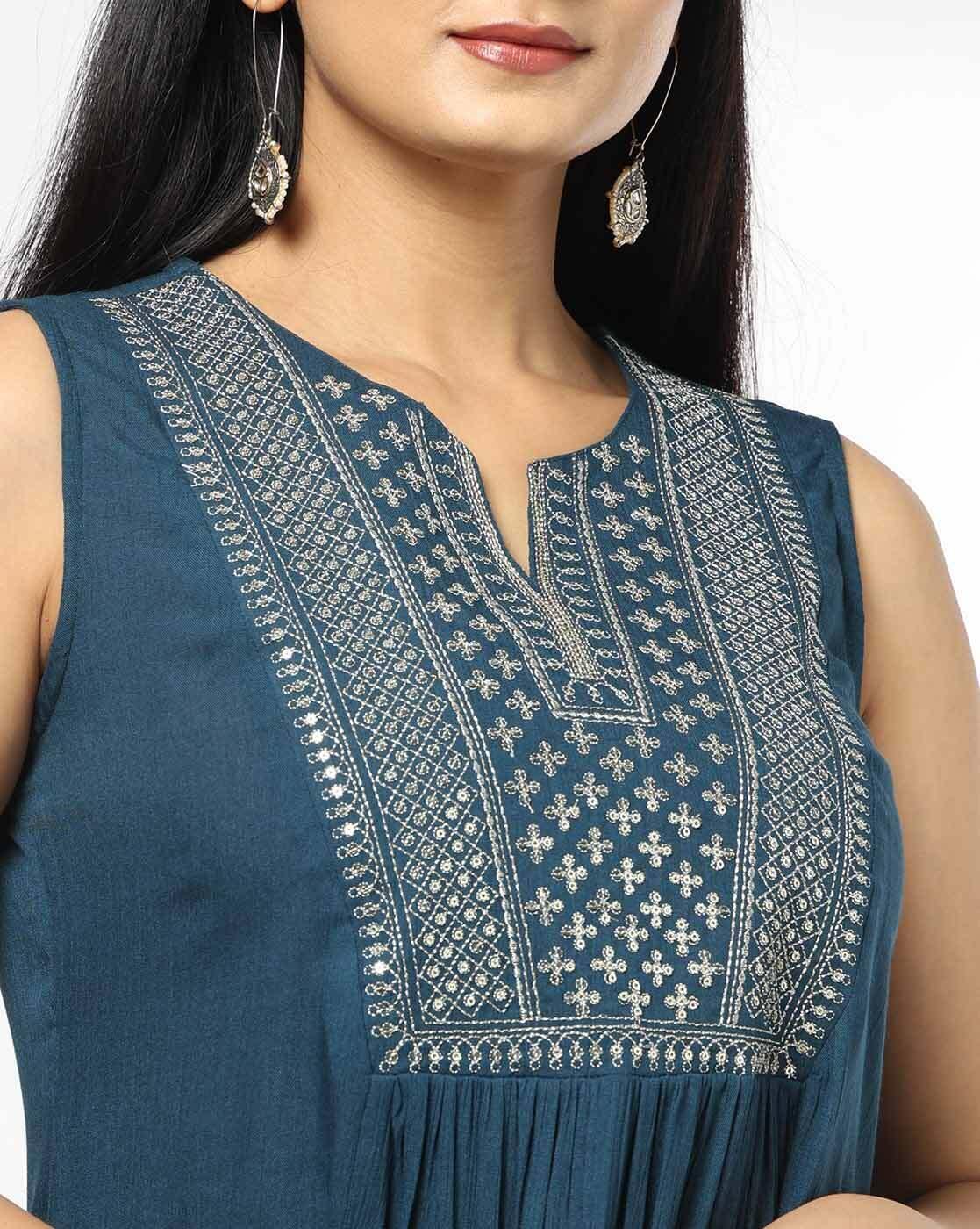 AVAASA MIX N' MATCH | Women Yoke Embroidered Flared Kurta|3